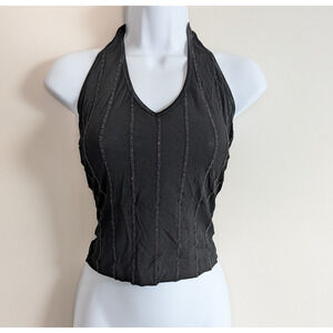 Vintage Bebe Halter Top Womens Small Black Beaded Y2K Whimsigoth USA Made 90s